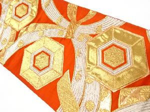 アンティーク　束ね熨斗に桐・亀甲・菊模様織出し袋帯（着用可）